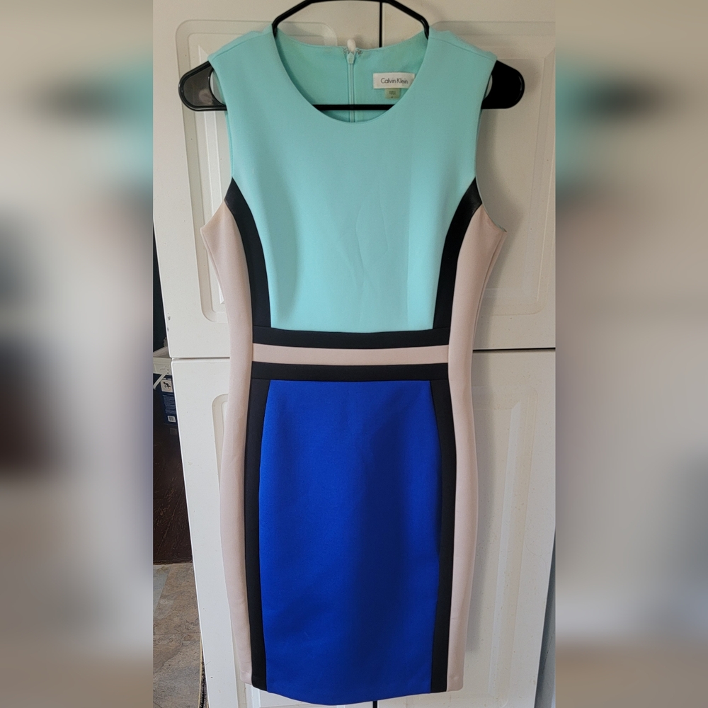 Calvin Klein Mint/blue/white Colorblock Dress